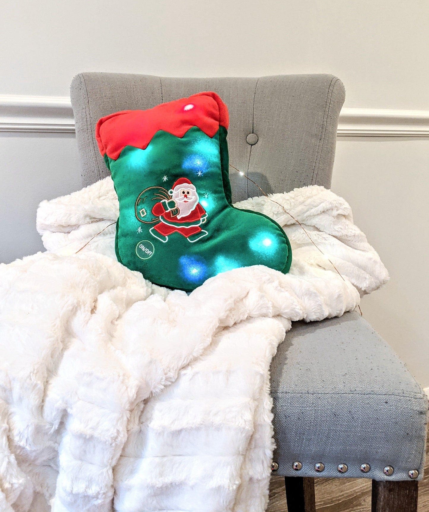 Tache Squishy Light Up Cute Christmas Santa Stocking Microbead LED Throw Pillow