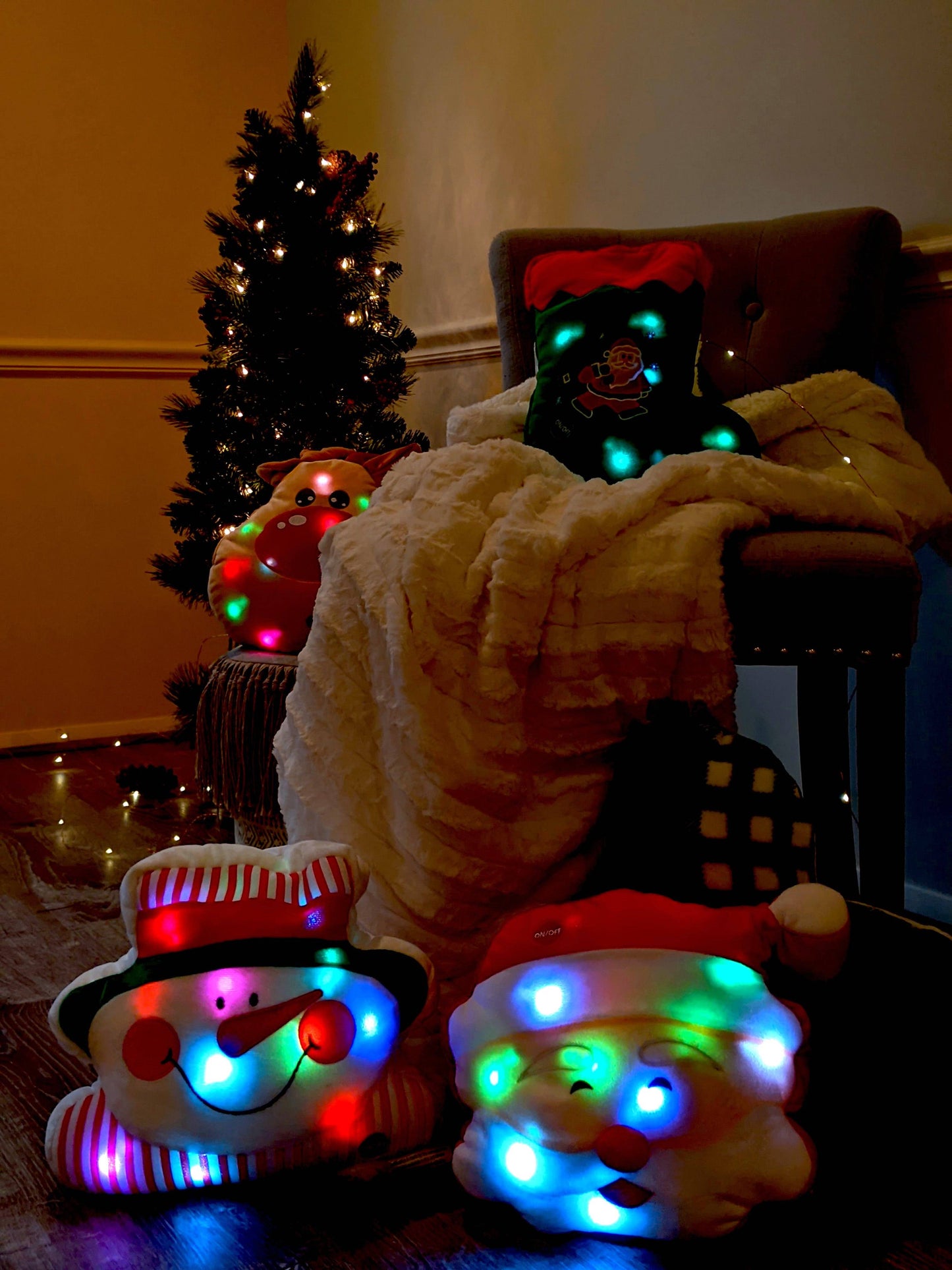 Tache Squishy Light Up Cute Christmas Santa Stocking Microbead LED Throw Pillow