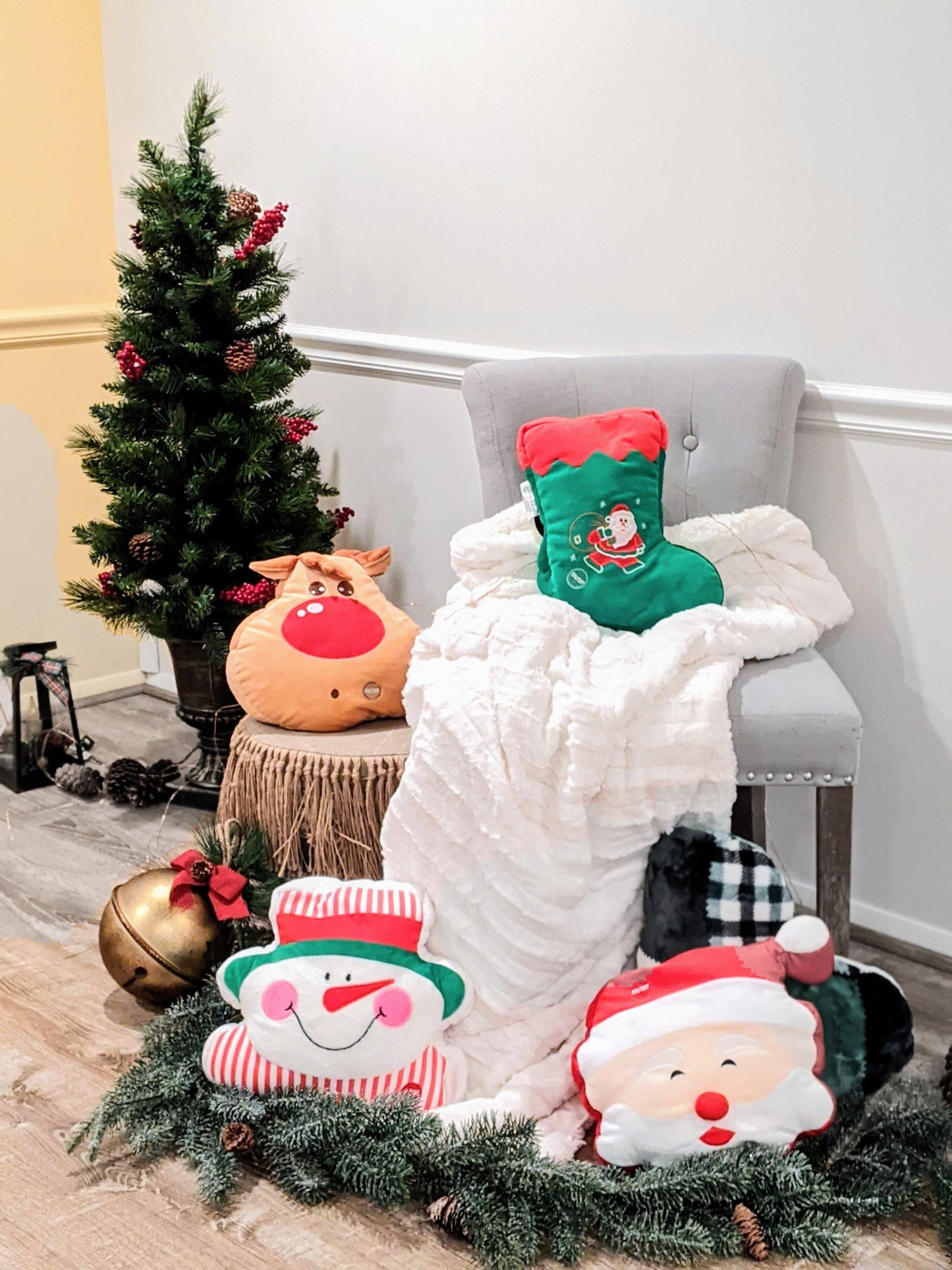 Tache Squishy Light Up Cute Christmas Santa Stocking Microbead LED Throw Pillow