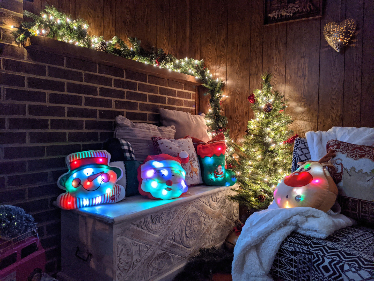 Tache Squishy Light Up Cute Christmas Santa Stocking Microbead LED Throw Pillow