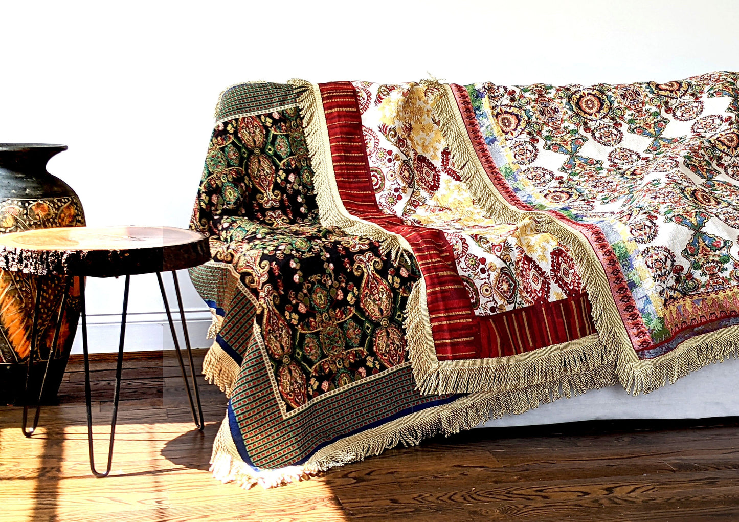 Burgundy Paisley Woven Tapestry Tablecloth
