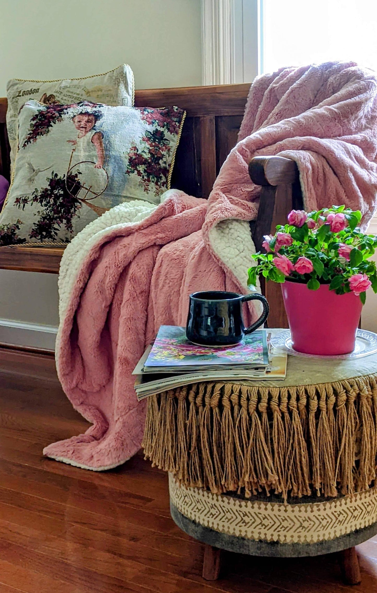 Tache Faux Fur Dusty Muted Pink Throw Blanket (#7)