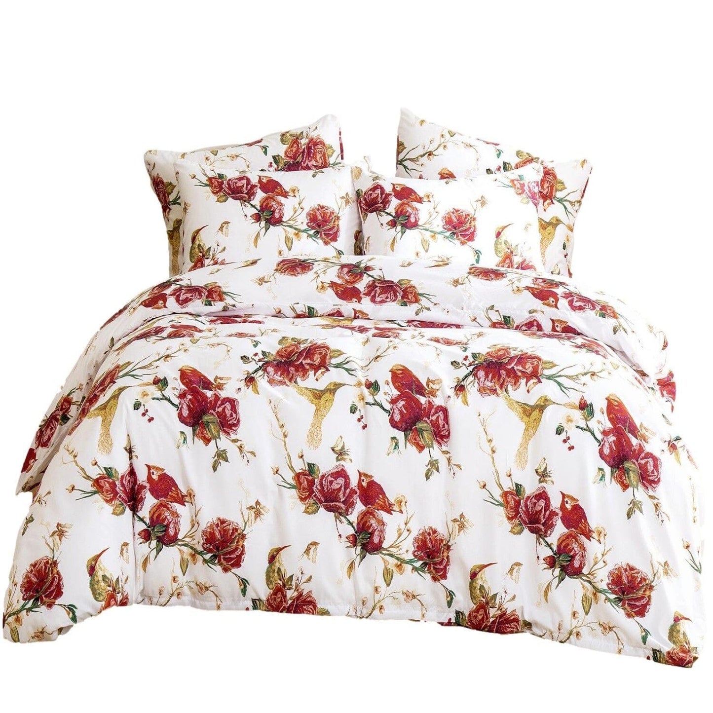 Tache Floral Hummingbirds Burgundy White Vintage Rose Garden Reversible Duvet Cover (SD-7676)