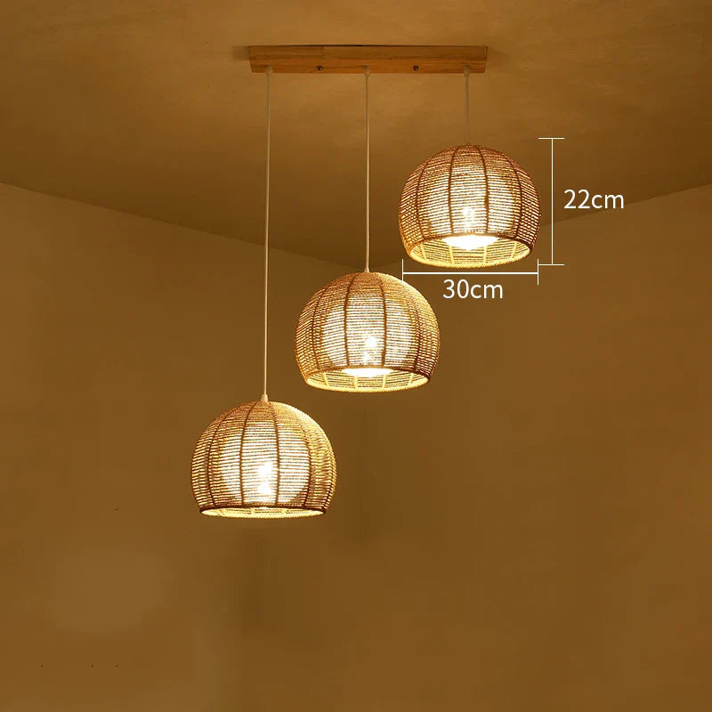 Set of Three Hand-Knitted Bamboo Rattan Pendant Lights