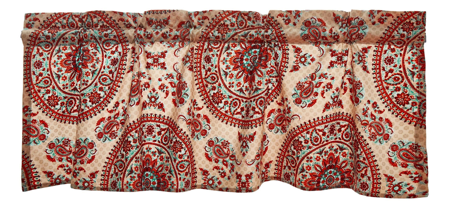 Tache Bohemian Desert Medallion Boteh Paisley Taupe Window Valance (TJ3502)