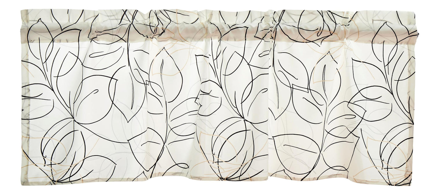 Tache Modern Abstract Leaf Line Art Foliage White Grey Black Gold Window Valance (TJ3571)