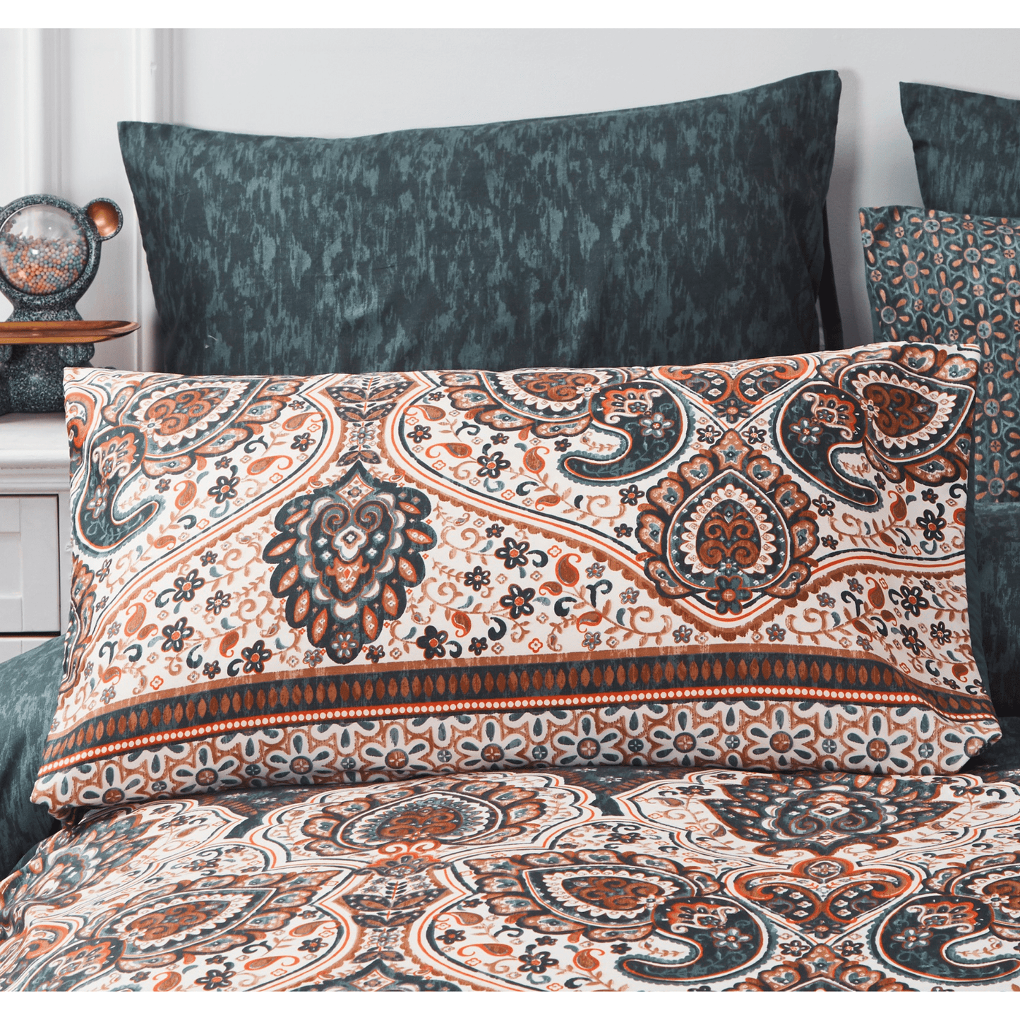 Tache Rustic Paisley Mandala Palace Teal Orange Ivory Pillowcases (KF174)