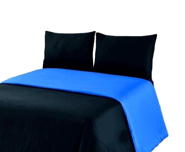 Cotton Deep Blue Black Reversible Duvet Cover Set