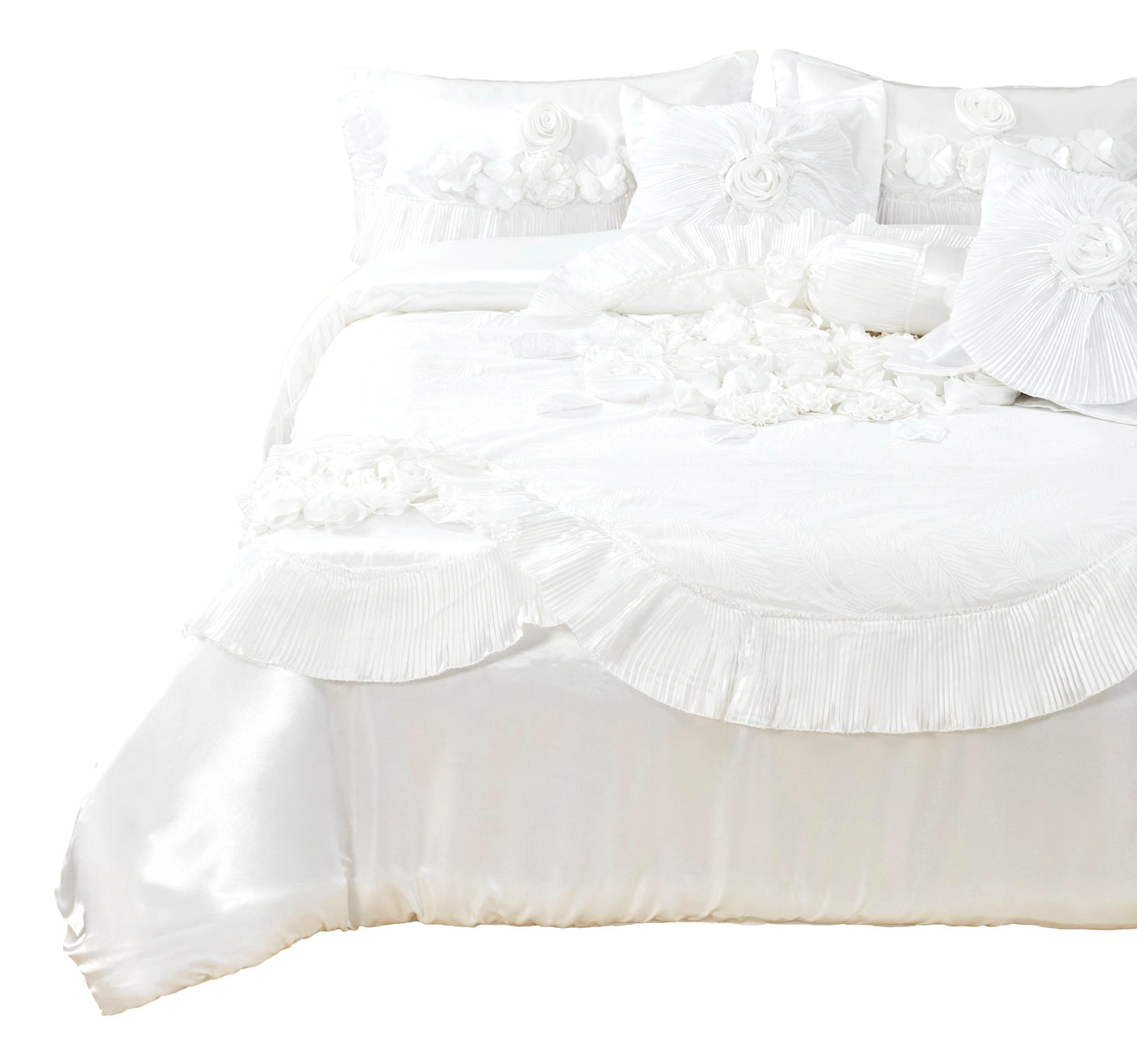 Tache Satin Floral Lace Ruffle White Sweet Victorian Luxurious Comforter Set (MZ002W)