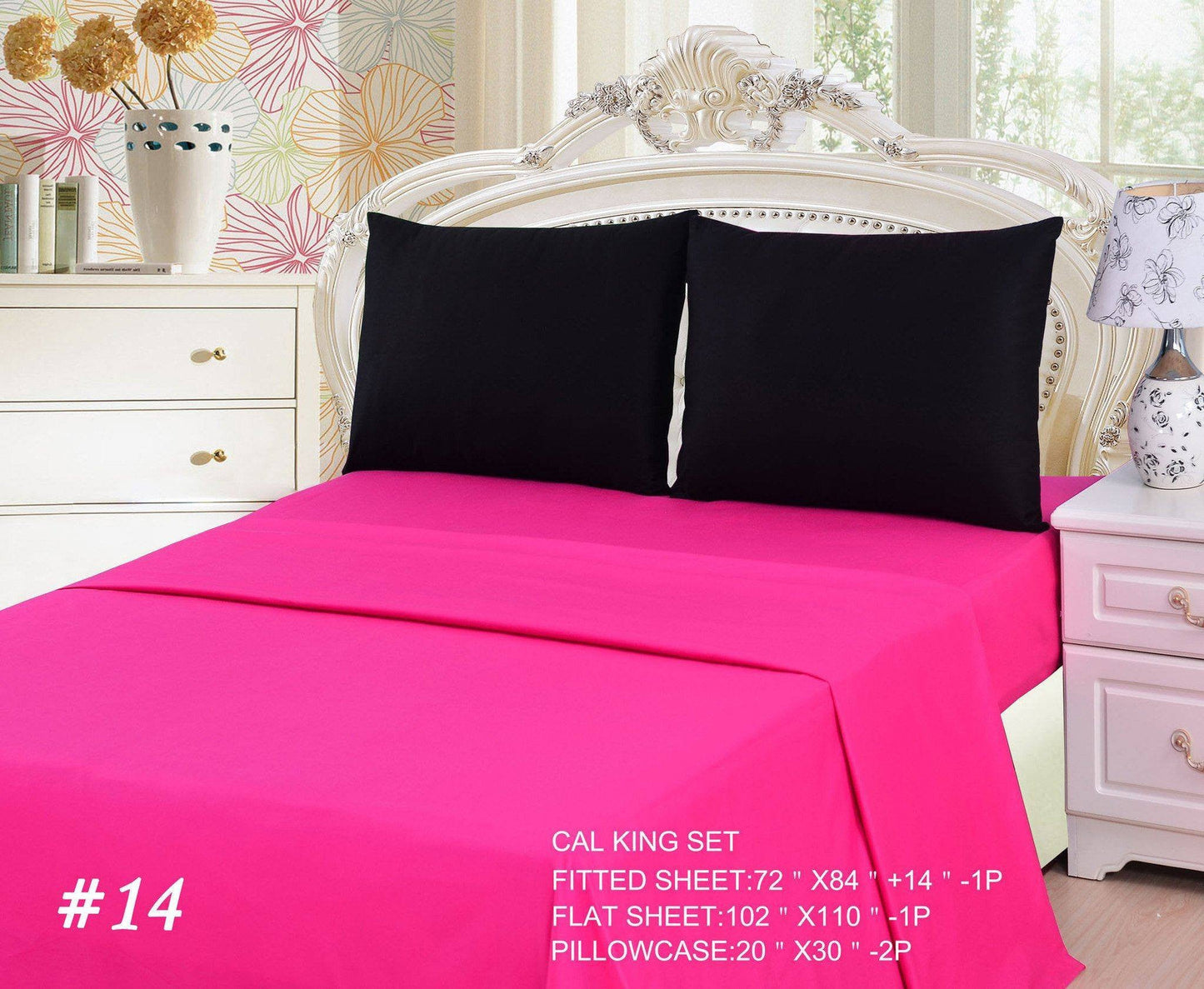 Cotton Hot Fuchsia Pink and Black Bed Sheet Set