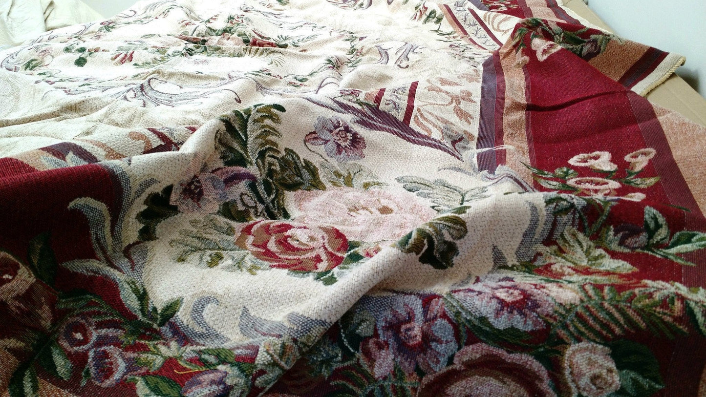 Tache Chenille Red Yuletide Blossoms Tapestry Bedspread Set Twin (DSC004)