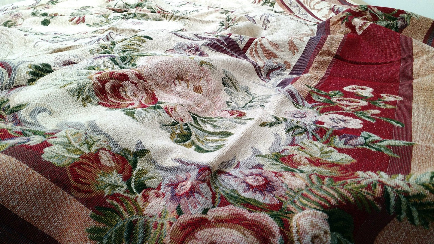 Tache Chenille Red Yuletide Blossoms Tapestry Bedspread Set Twin (DSC004)