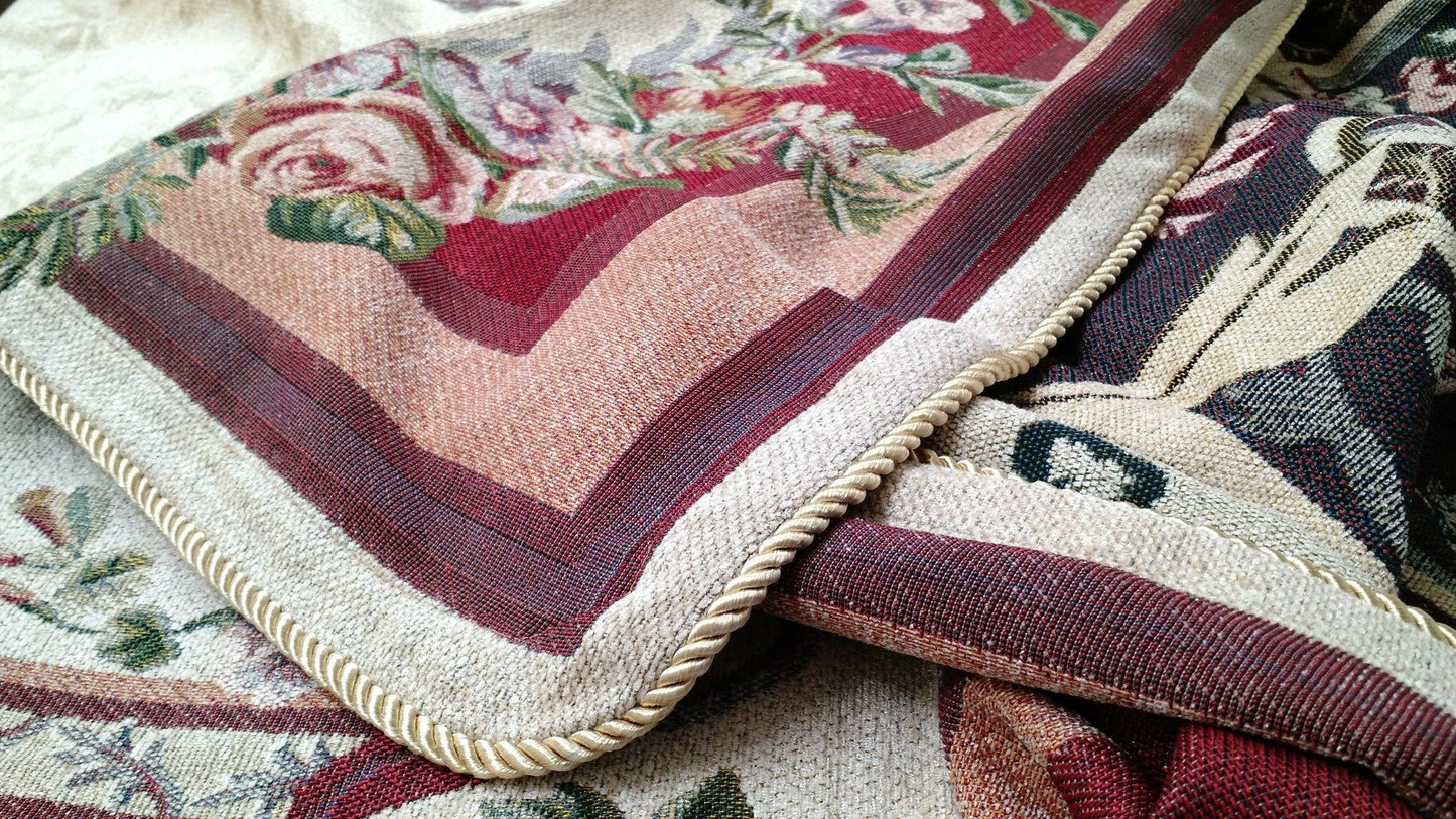 Tache Chenille Red Yuletide Blossoms Tapestry Bedspread Set Twin (DSC004)