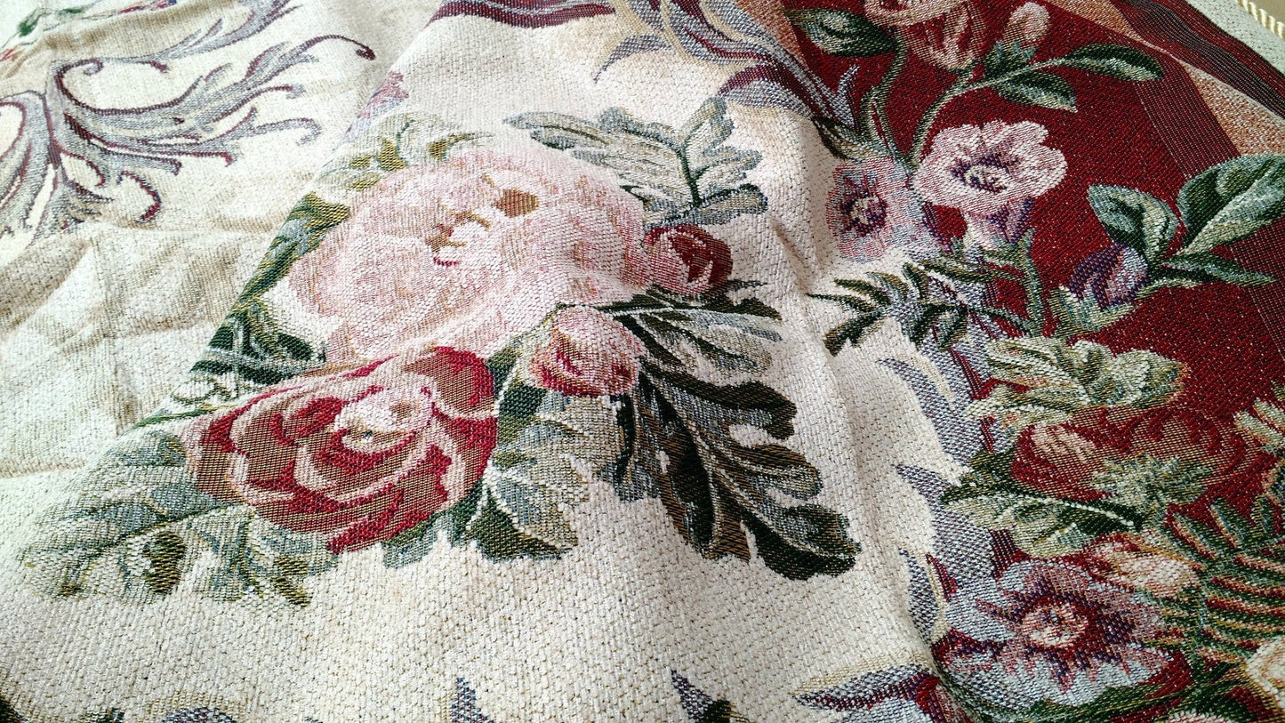 Tache Chenille Red Yuletide Blossoms Tapestry Bedspread Set Twin (DSC004)