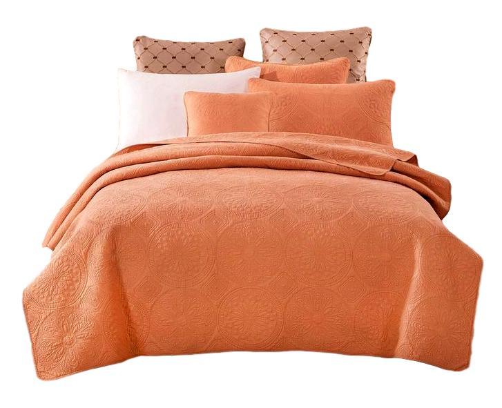 Tache Tuscany Sunrise Medallion Orange Rustic Stone Washed Cotton Quilt Set (JHW-595)