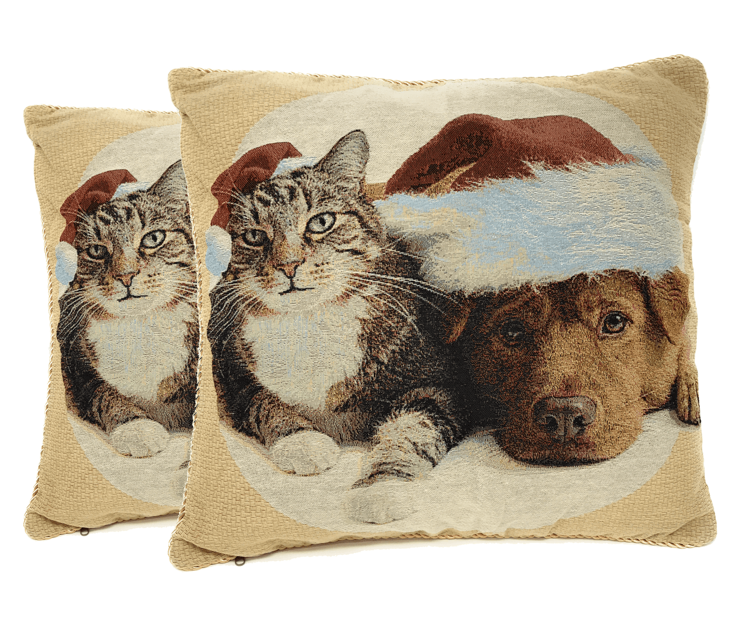 Tache Best Friend Pets Dog and Cat Christmas Tapestry Woven Throw Pillow Cover (16461)