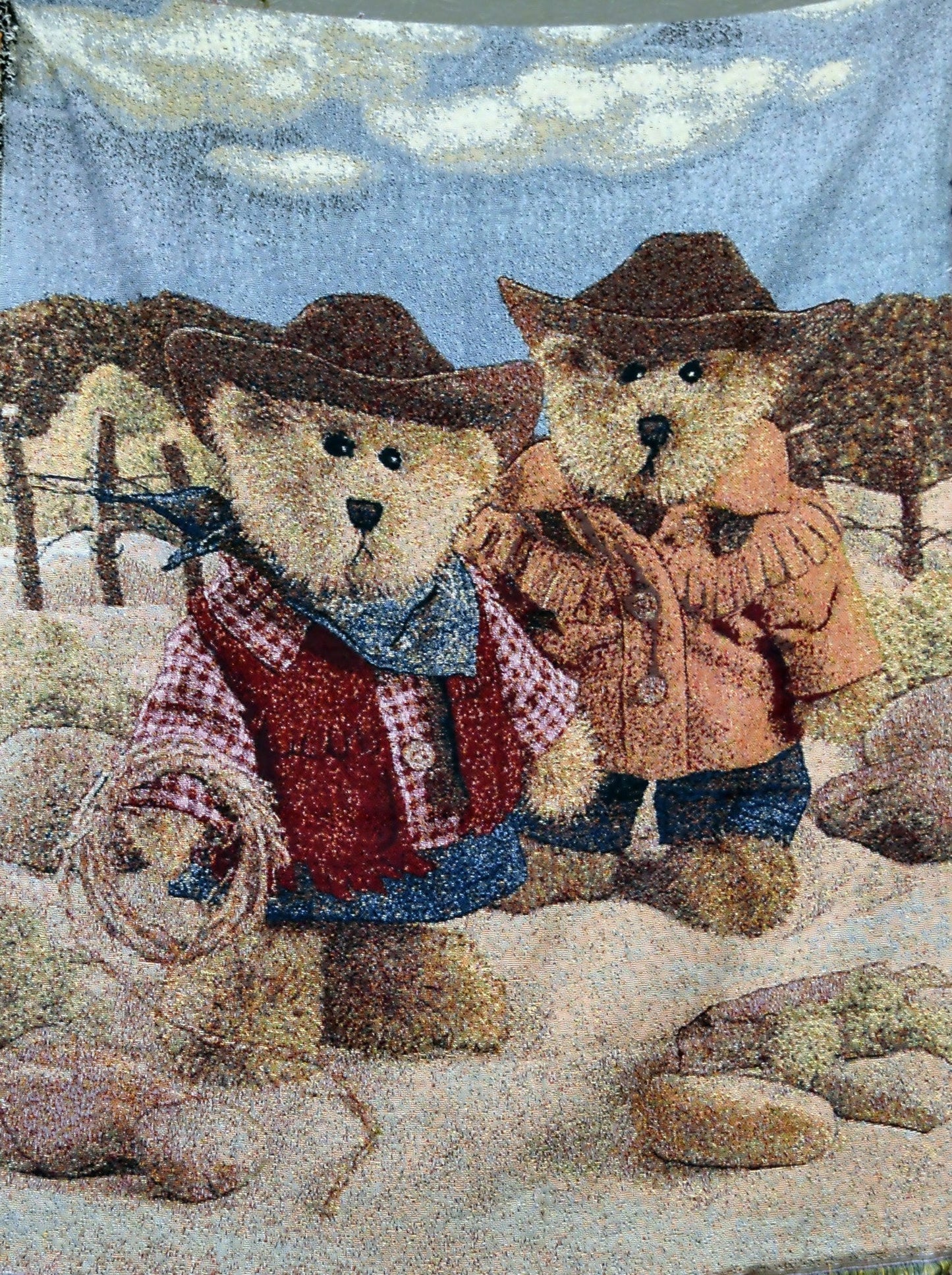 Tache Teddy Bear Western Cowboy Tapestry Throw with Fringe (2173)