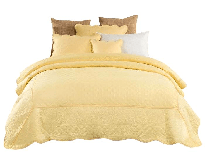Tache Buttercup Puffs Yellow Diamond Matelasse Scalloped Quilt Set (YELLEMDES)