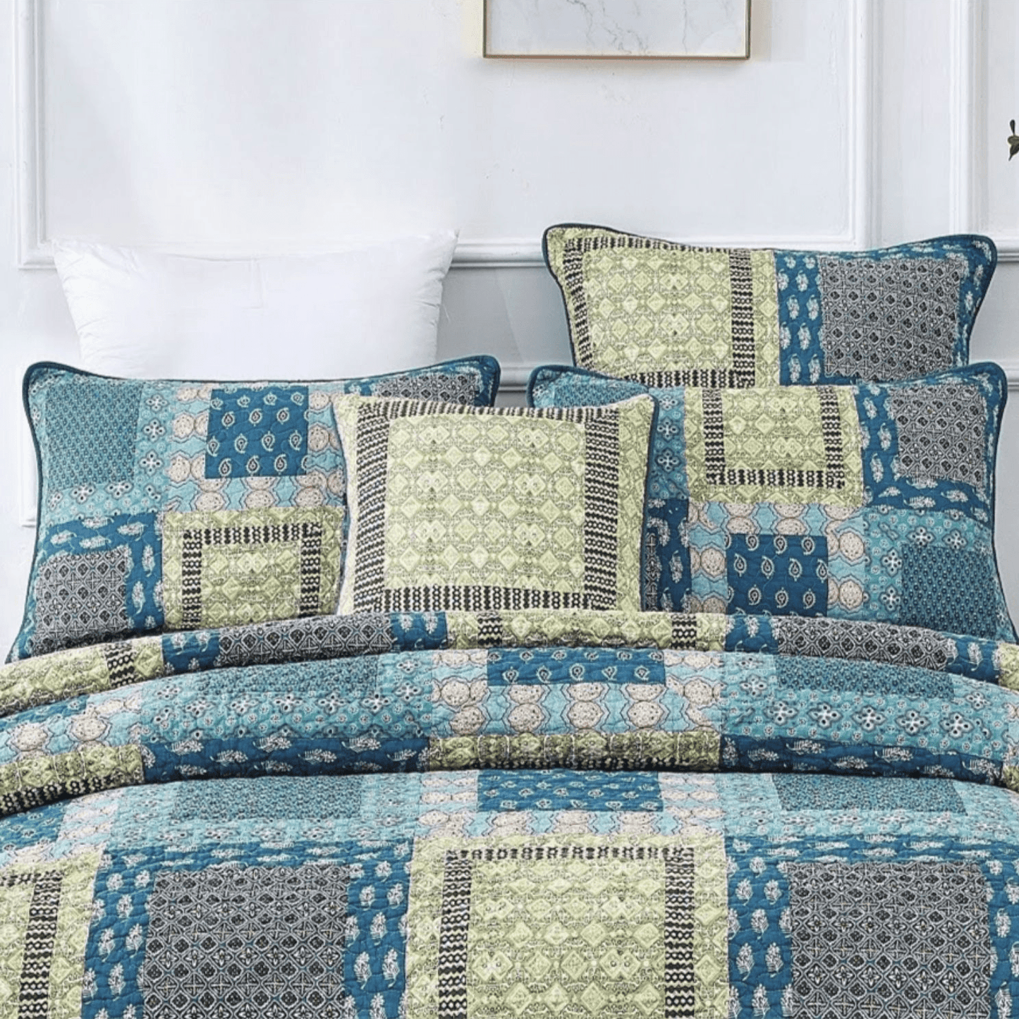 Tache Cotton Patchwork Teal Blue Green Paisley Bohemian Ocean Cushion Cover 2-Pieces (JHW-888)