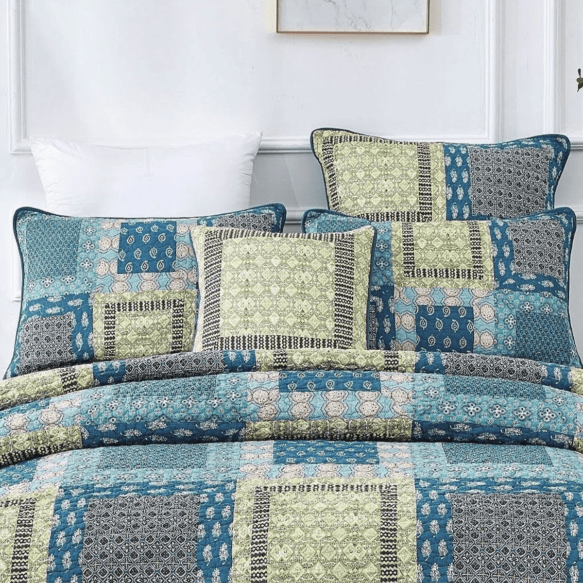 Tache Cotton Patchwork Teal Blue Green Paisley Bohemian Ocean Euro Sham (JHW-888)