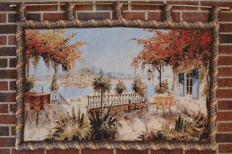 Tache Tapestry Summer Ocean View Coastal Table for Two Wall Hanging Art 28 x 47 (13571B)