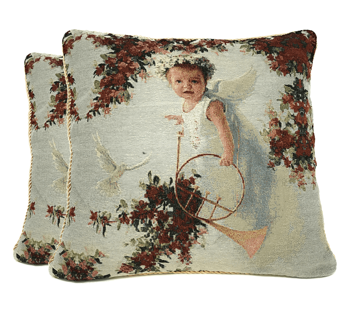 Woven Tapestry Throw Pillow Cover, Cupid's Horn Antique Rose