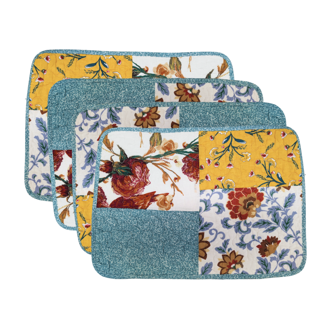 Tache Old World Garden Pastel Blue Yellow Red Hummingbirds Cotton Patchwork Placemats (JHW-936)