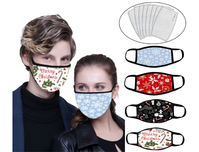 4-Pack Reusable Washable Christmas-Themed Face Masks with Filters