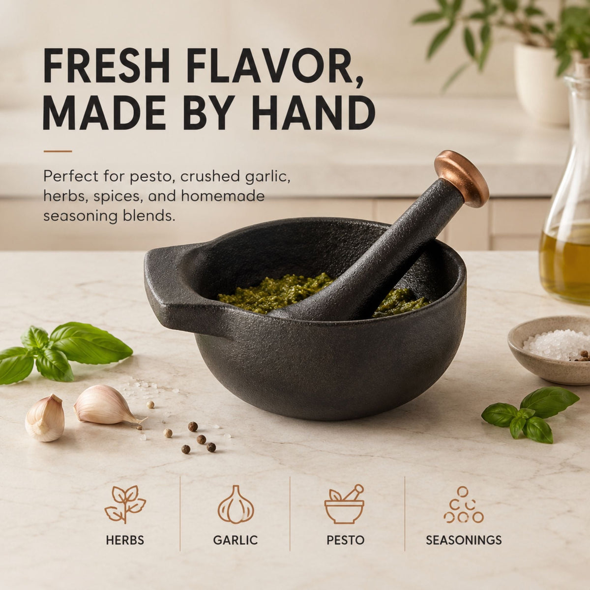 Enameled Cast Iron Mortar and Pestle Set, 2-Cup – view 6