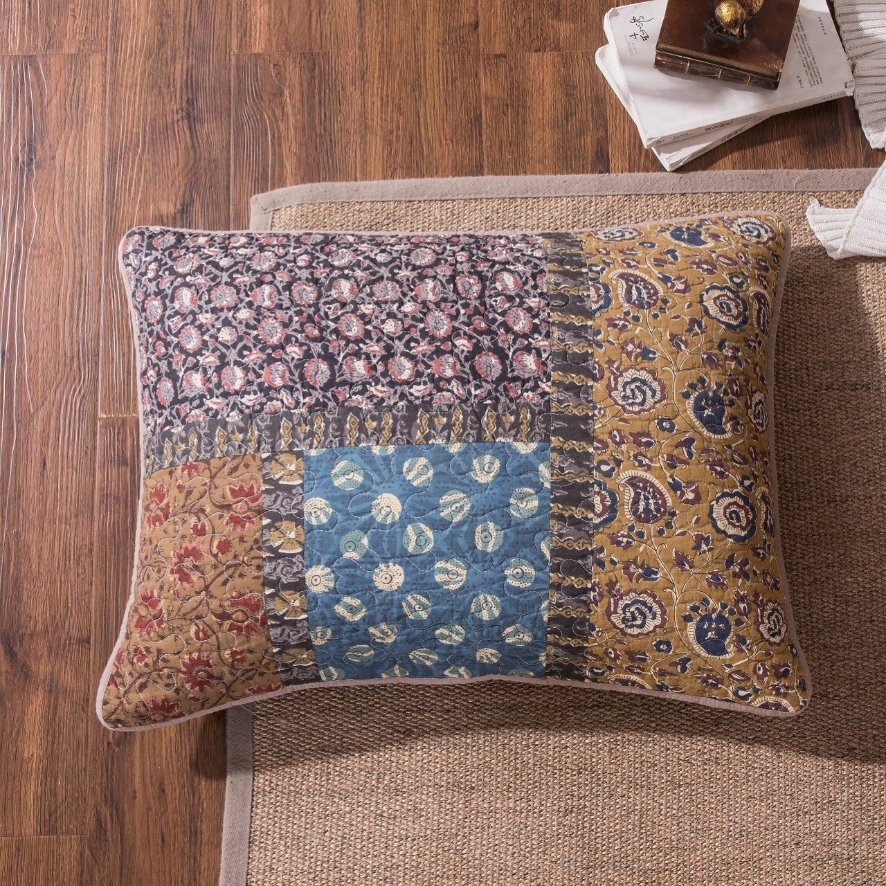 Cotton Quilted Patchwork Pillow Sham, Multi-Color Floral
