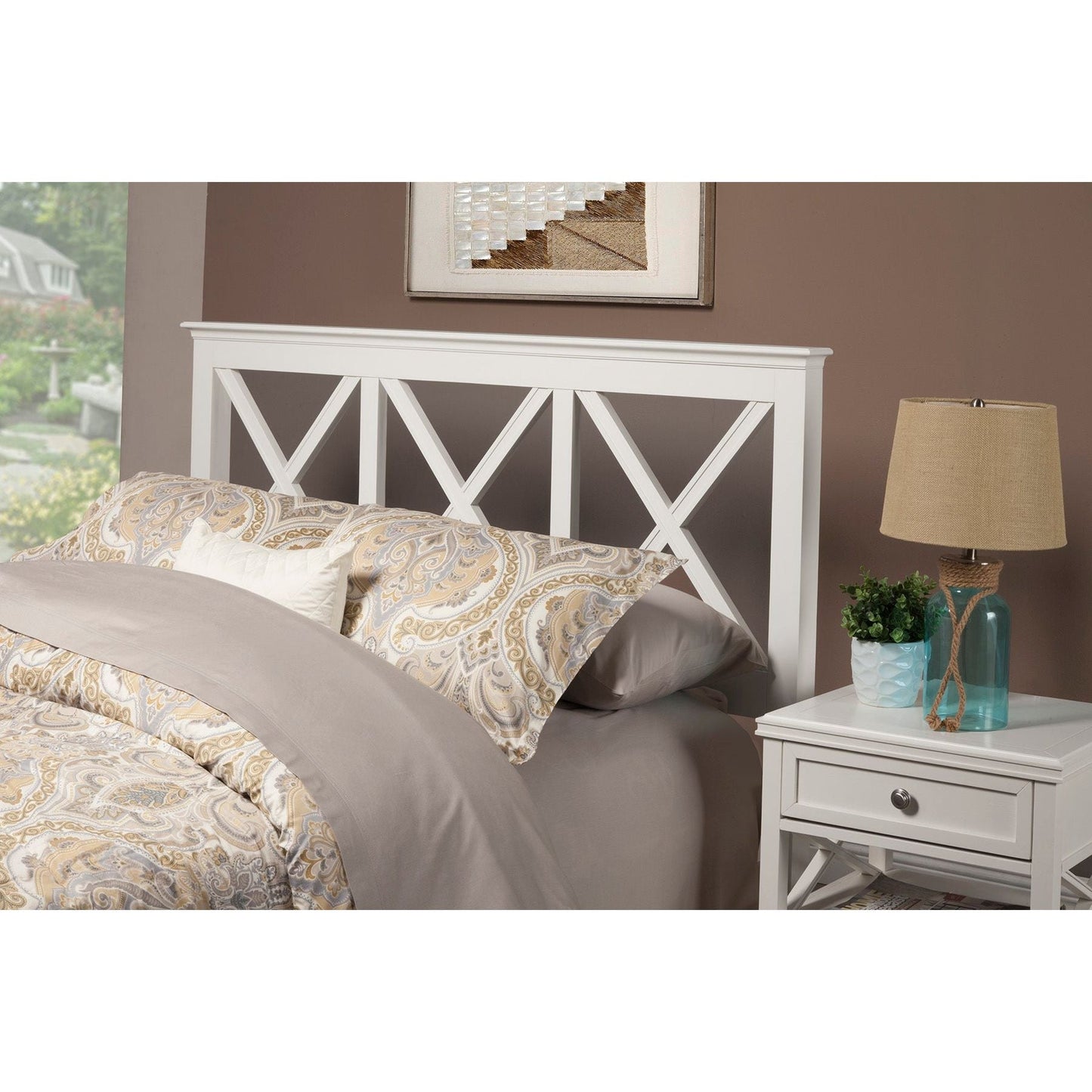 White Mahogany Wood Headboard, Potter Collection