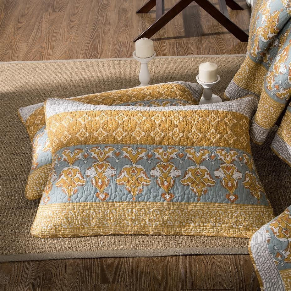 100% Cotton Gilded Garden Floral Gold Quilt Bedspread Set