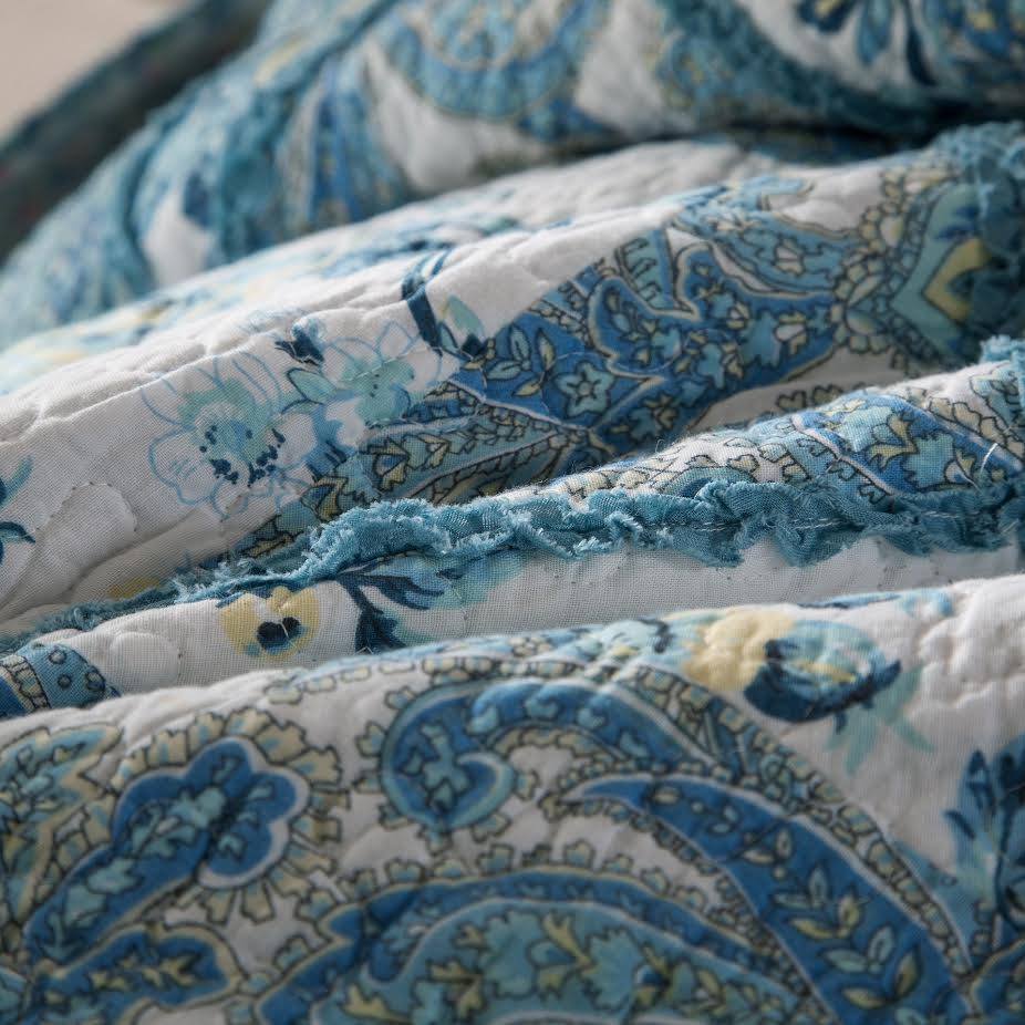 Tache Petal Dance White Blue Floral Vintage Garden Scalloped Cotton Patchwork Quilt Set (JHW-646)
