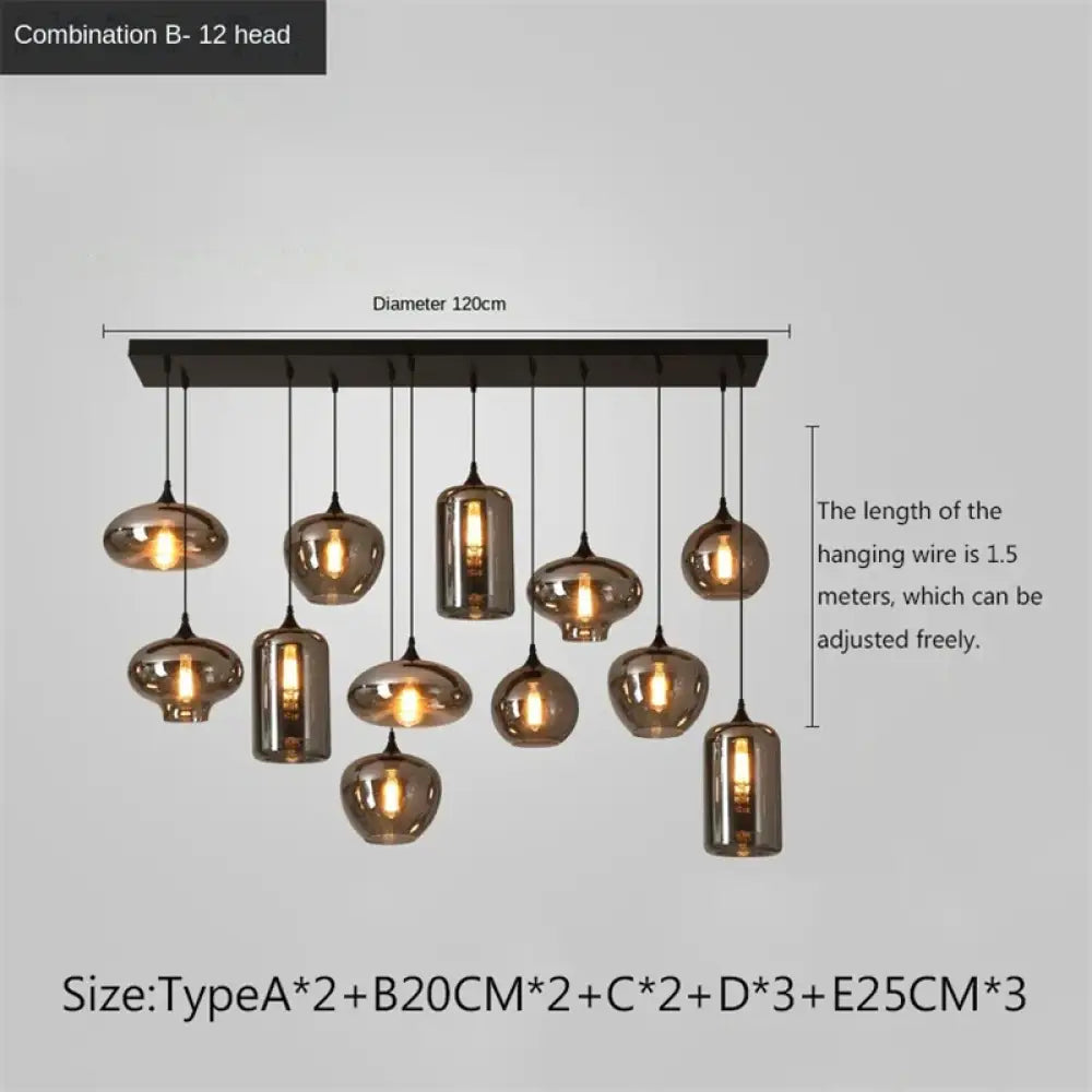 Smoky Grey LED Pendant Lights - Nordic Glass Chandelier for Dining, Living Room, Kitchen, and Bar