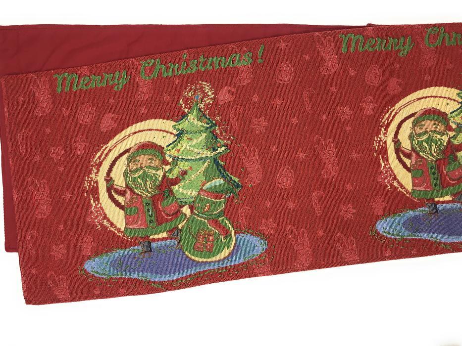 DaDa Bedding Set of 8 Pieces Red Santa Claus Holiday Table Tapestry - 4 Placemats, 2 Table Runners, 2 Throw Pillow Covers (17615)