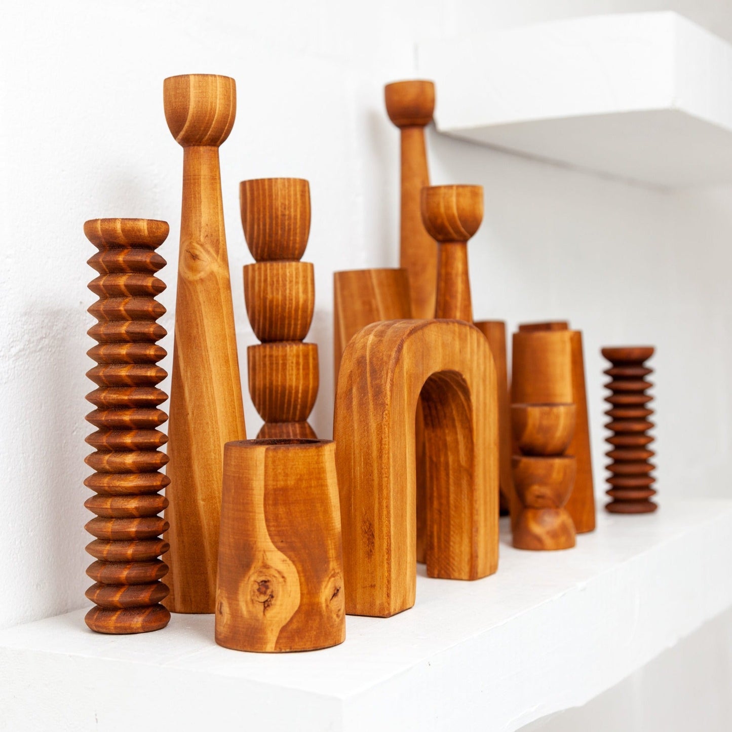 Pine Wood Abstract Tealight Totem Candle Holder
