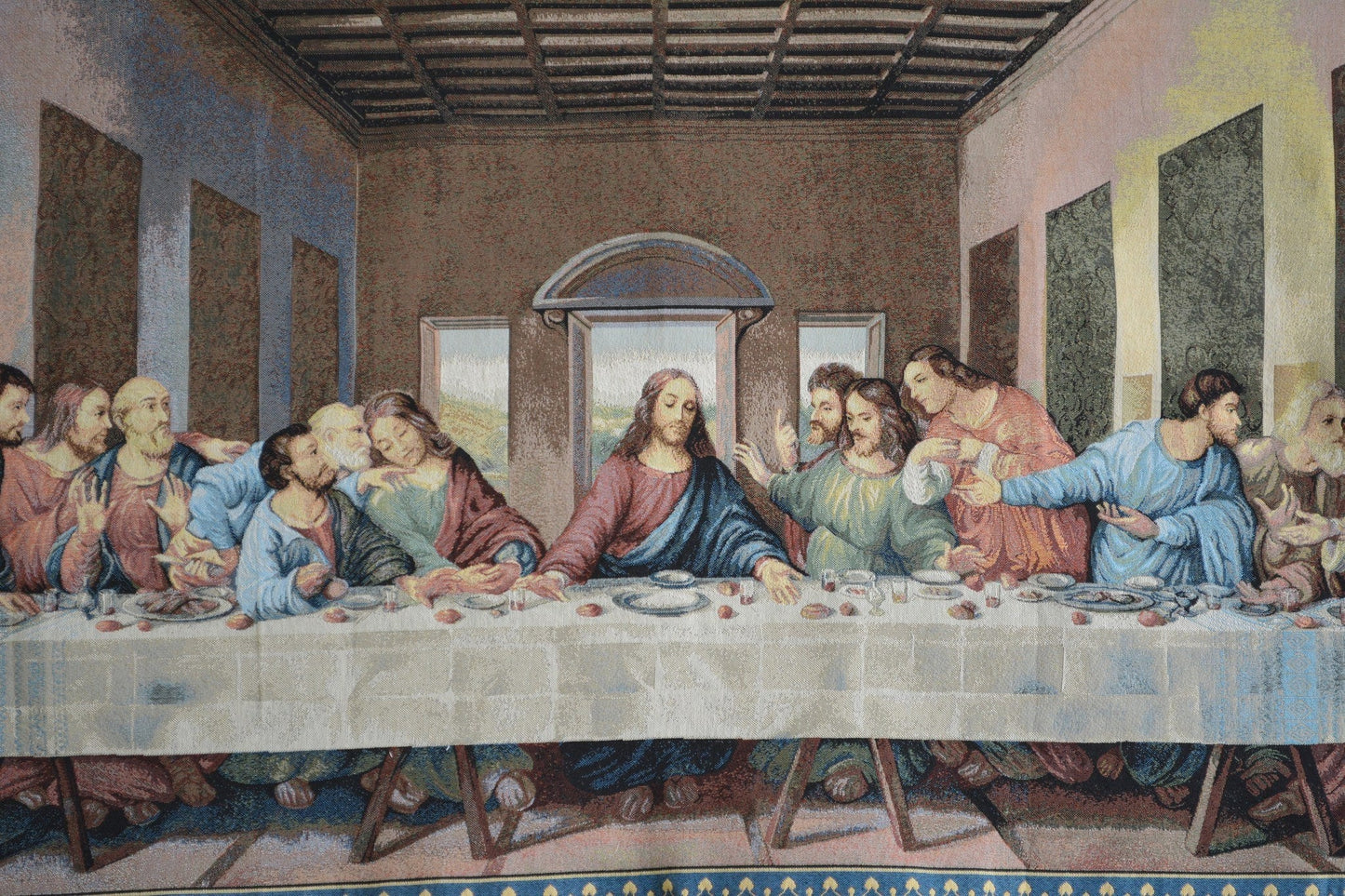 Tache The Last Supper Tapestry Depiction Religious Easter Woven Wall Hanging Art 55 x 27 (9148)