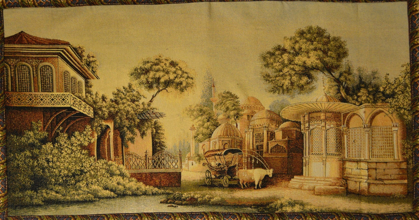 Tache Tapestry Middle Eastern Golden Palace Landscape Wall Hanging Art Mural 27 x 49 (351)