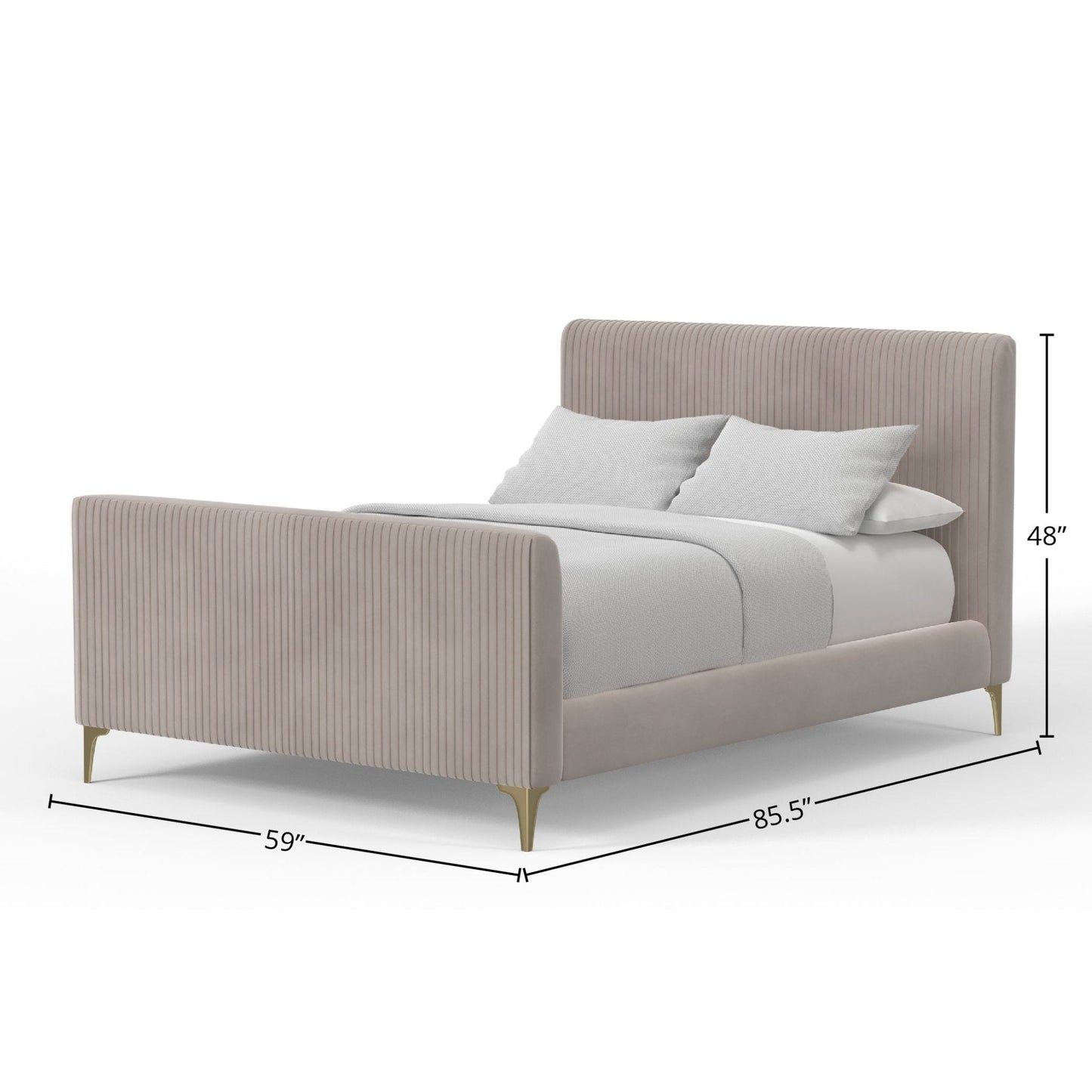 Velour Polyester Platform Bed, Light Grey