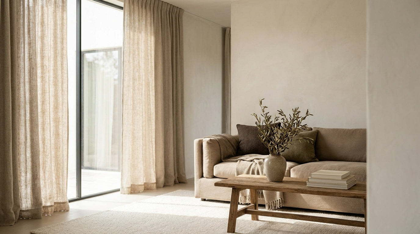 Linen curtain panels in oatmeal