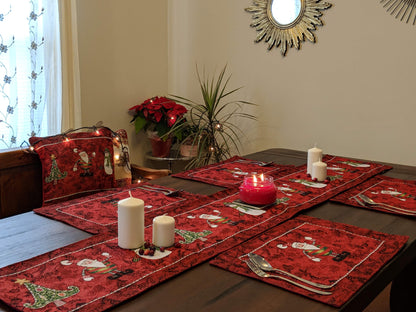 Tache Here Comes Santa Claus Vintage Holiday Woven Tapestry Red Christmas Placemat Set of 4 (8577PM)
