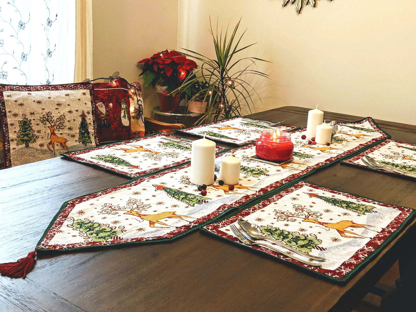 Tache Winter Forest Reindeer Vintage Holiday Woven Tapestry Placemat Set of 4 (9192PM)