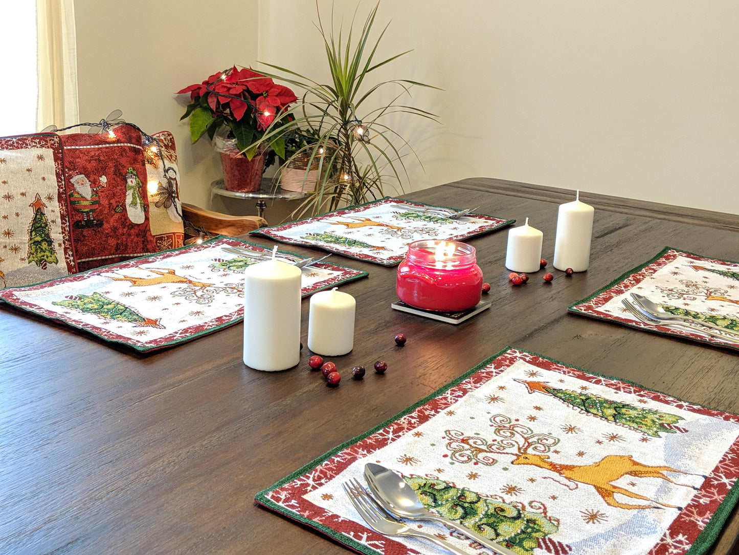 Tache Winter Forest Reindeer Vintage Holiday Woven Tapestry Placemat Set of 4 (9192PM)