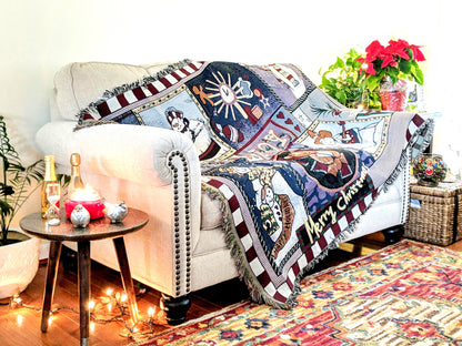 Tache Wonderful Season Snowman Tapestry Throw Blanket with Fringe (2270)