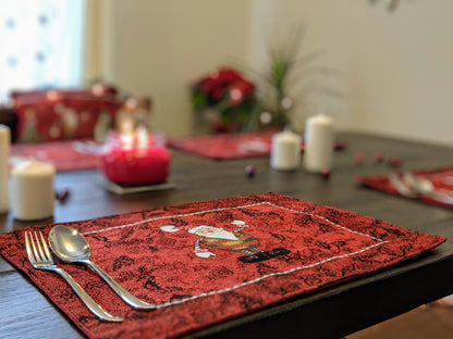 Tache Here Comes Santa Claus Vintage Holiday Woven Tapestry Red Christmas Placemat Set of 4 (8577PM)
