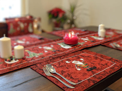 Tache Here Comes Santa Claus Vintage Holiday Woven Tapestry Red Christmas Placemat Set of 4 (8577PM)