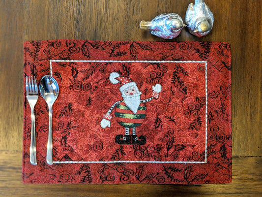 Tache Here Comes Santa Claus Vintage Holiday Woven Tapestry Red Christmas Placemat Set of 4 (8577PM)