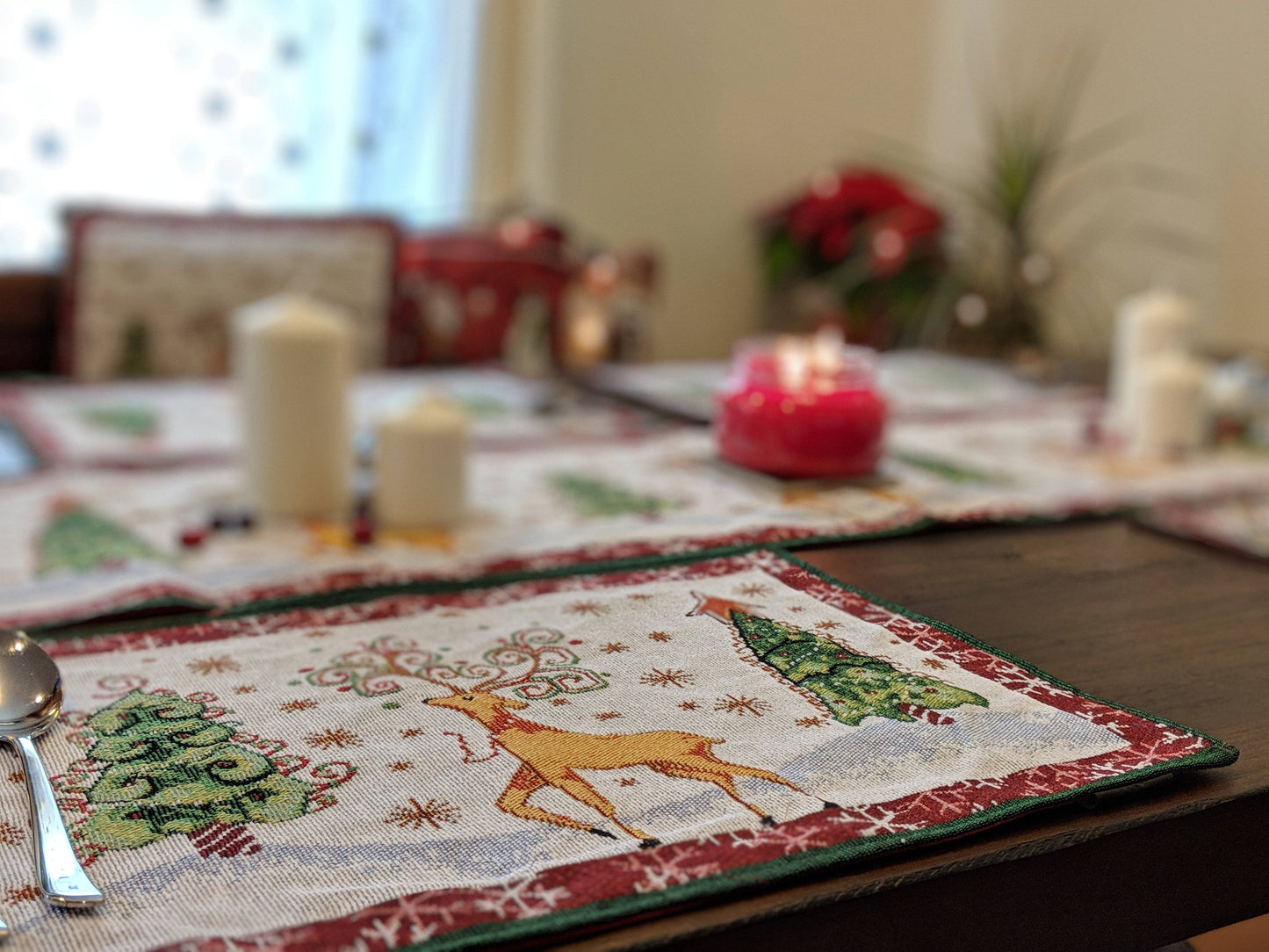 Tache Winter Forest Reindeer Vintage Holiday Woven Tapestry Placemat Set of 4 (9192PM)