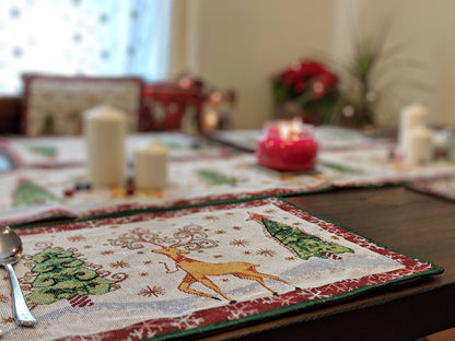 Tache Winter Forest Reindeer Vintage Holiday Woven Tapestry Placemat Set of 4 (9192PM)