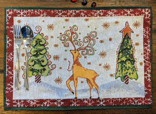 Tache Winter Forest Reindeer Vintage Holiday Woven Tapestry Placemat Set of 4 (9192PM)